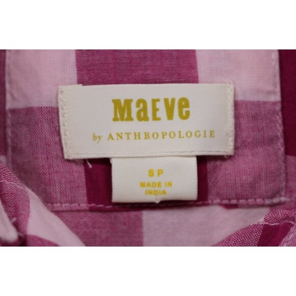 Maeve by Anthropologie Gingham Plaid Small Button Up Shirt-Beachy - Picture 7 of 12